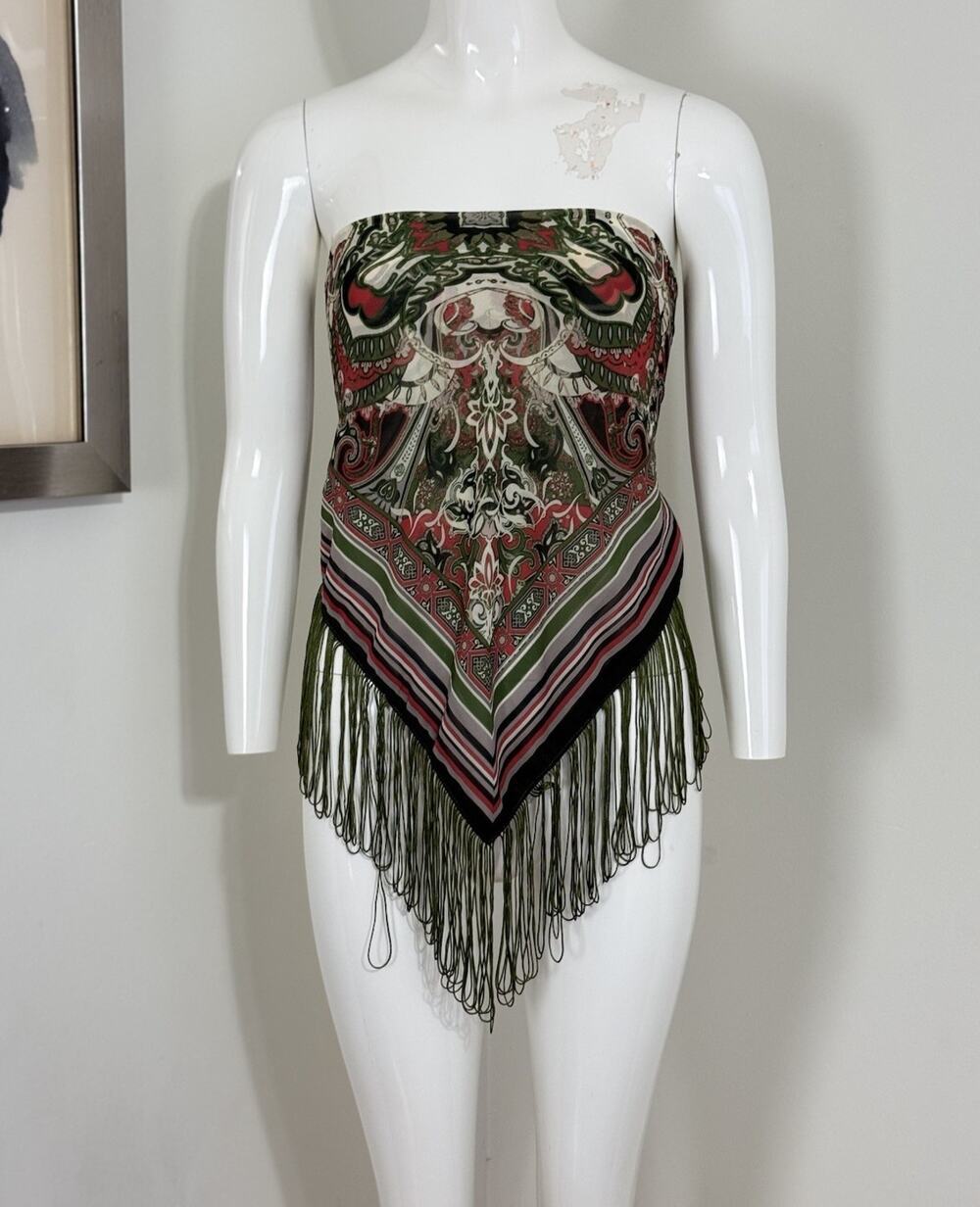 Y2K Women’s Crop Bandana Paisley Fringe Festival Boho Coachella Size S/M